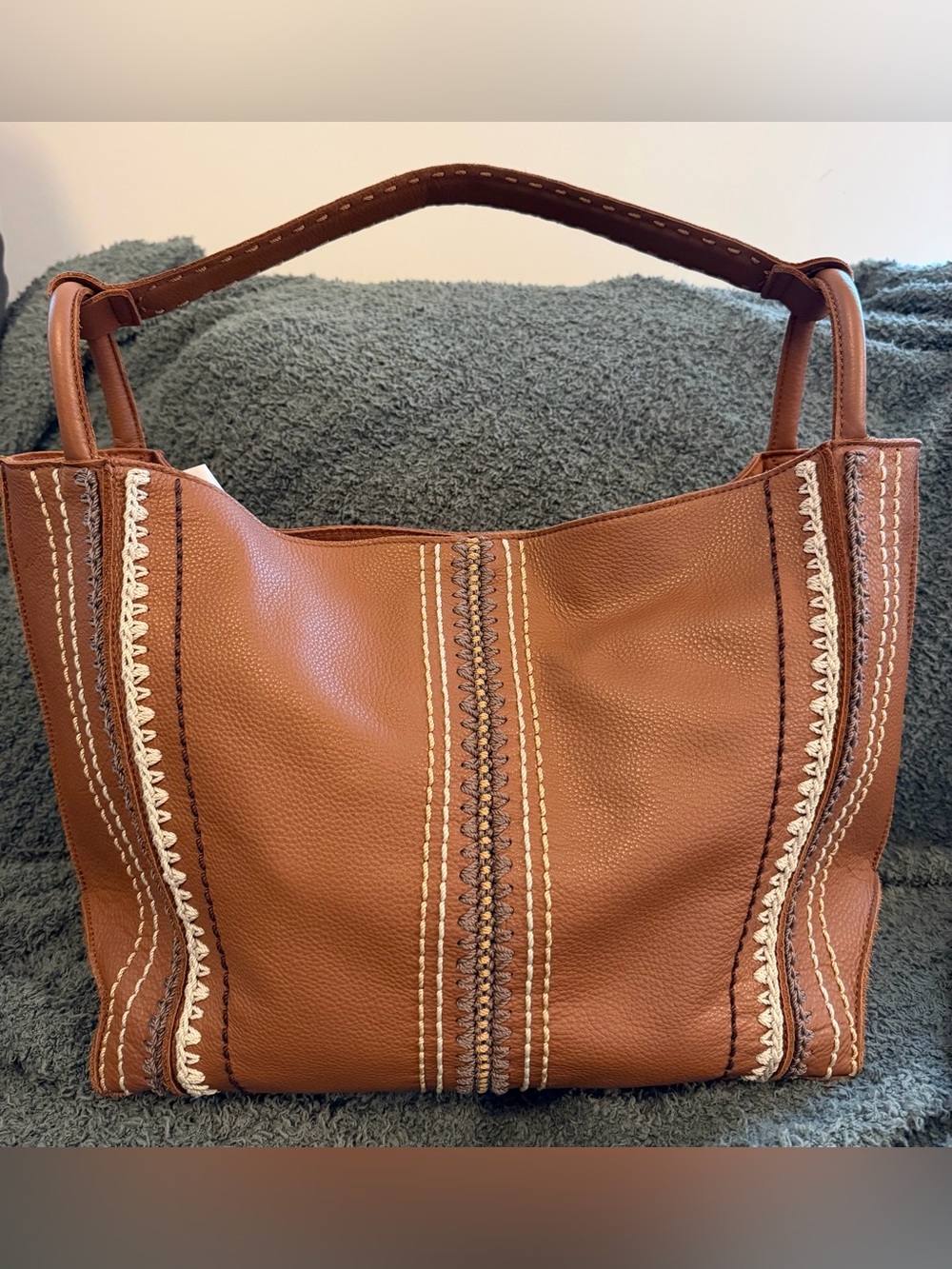 The SAK Women's Brown Leather Tote Bag with Contrast Stitching